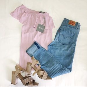 Marled Reunited Ruffle One Shoulder Top